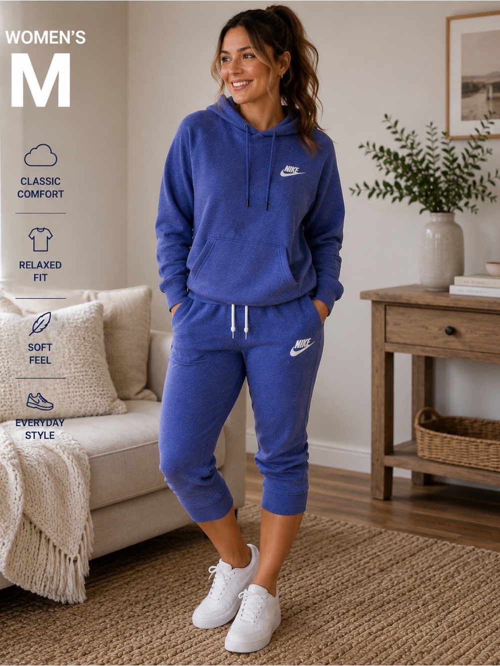 Nike Women's large Blue Cropped Sweatpants - Relaxed Fit with hoodie outfit
